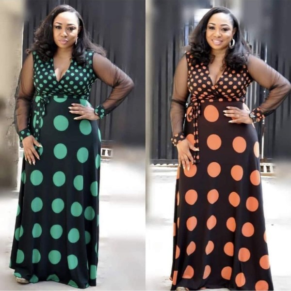 Lace Knitted Elastic Print Polka Dot Dress Belt Long Sleeve LXC726