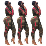 Fashion Camouflage Suits Crop Hoodie Elastic Tight Pants WY6477