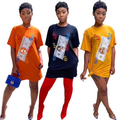 New Design Round Collar T-Shirt Printing Casual Dress DN8298