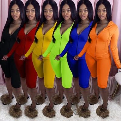 Fashion Solid Color Long Sleeved Hooded Cardigan With Shorts Two Piece Set BS1208