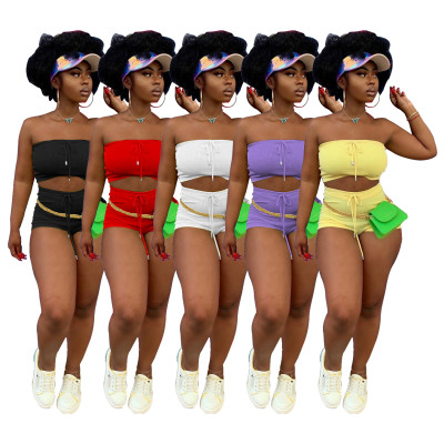 High stretch fabric tube top shorts sports two-piece suit YF8114