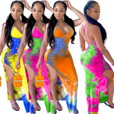 Sexy cute slag-dyed split dress HY5155