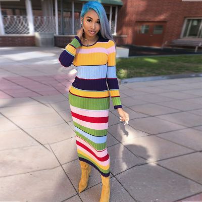 Trendy Color Patchwork Mid Waist Ankle Length Dress ORY5052