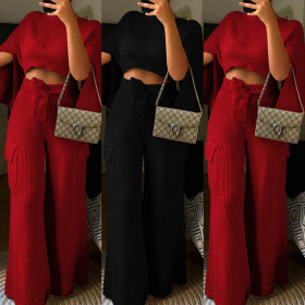 Fashion Red/Black Suits Crop Top Wide Leg Pants KF71