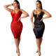 Sequined Patchwork Transparent Spaghetti Strap Pencil Dress KA7069