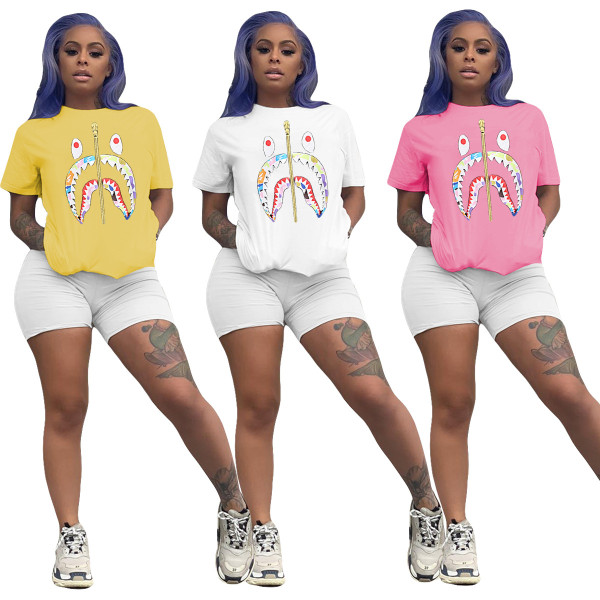 Women's T-shirt with fake zipper print YY5174