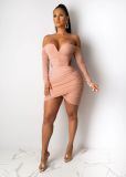Long Sleeve Slim Fit Hip Elastic Dress Single Neck Sexy Nightclub Dress FM1210