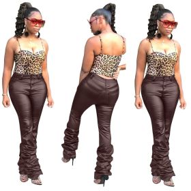 Explosion Models Pu Leather Oversize Solid Color Pants LD8619