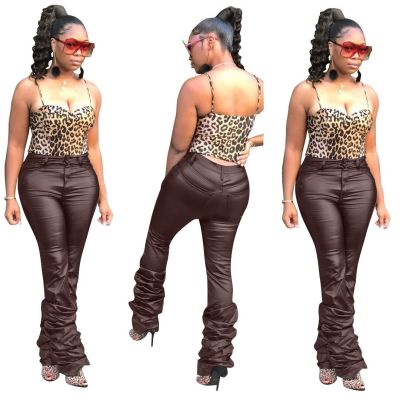 Explosion Models Pu Leather Oversize Solid Color Pants LD8619