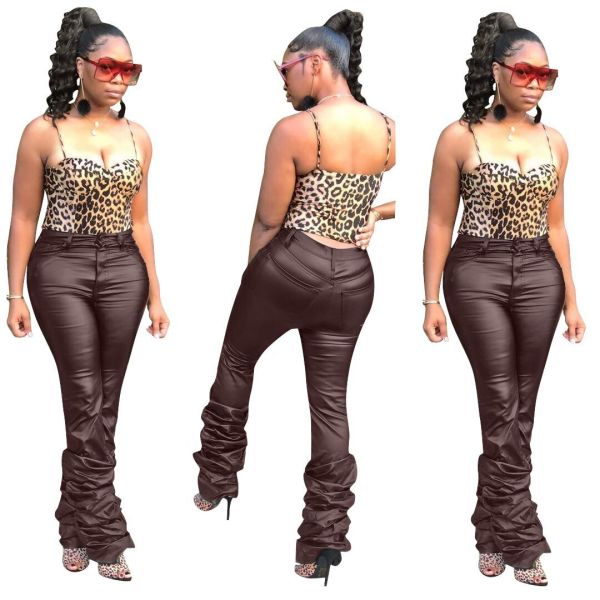 Explosion Models Pu Leather Oversize Solid Color Pants LD8619