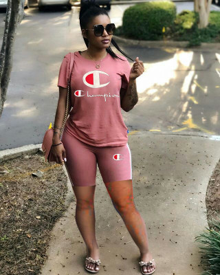 Sport Women Pink/Black Comfy 2 Pieces Short Suits LD8356