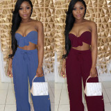 Hot Solid Sets Sexy Strapless Top Loose Wide Leg Jumpsuit KF96