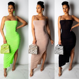 Slim Women Irregular Solid Condole Belt Dress KA7042