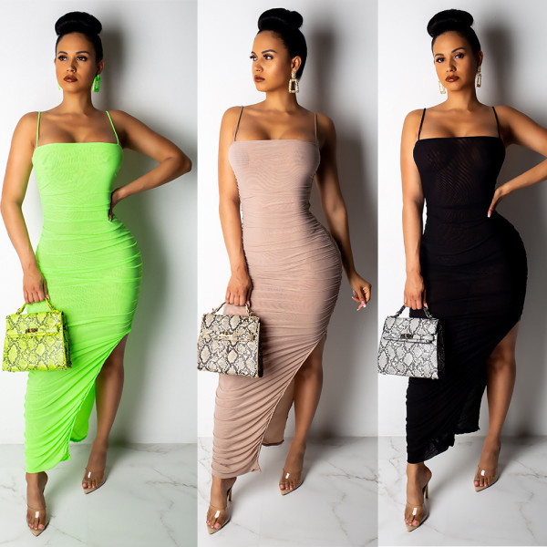 Slim Women Irregular Solid Condole Belt Dress KA7042