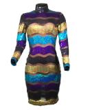 Sexy Mesh Striped Sequin Bodycon Dress BS-1020