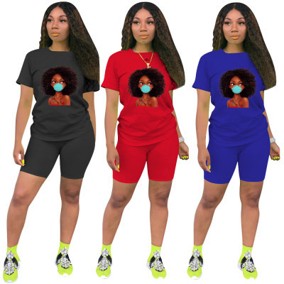 Fashion leisure sports suit cartoon printing 2 piece suit H1326