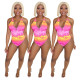 Fashion Tie-Dye V Collar One-Piece Condole Belt Swimwear BS1103