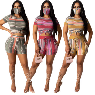 Casual short T-shirt suit with pockets (including mask) YY5196