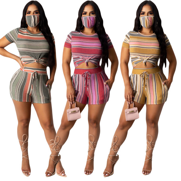 Casual short T-shirt suit with pockets (including mask) YY5196