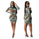 Fashion Printed Round Neck Long Sleeves Bodycon Mini Dress YF8580