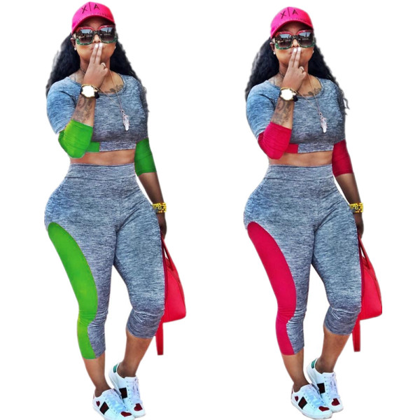 High Quality Contrast Color Suits Crop Top Cropped Trousers MF5033