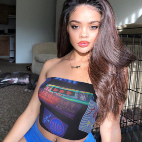 Fashion punk style Chinese retro print wrapped chest female sense tube top vest HT4279W01