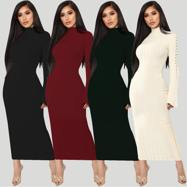Elegant Solid Bandage Long Dress ALS070