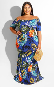 Newest Ladies Floral Print Off Shoulder Maxi Dress HSY1884