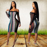 Latest Printing Mesh Patchwork Strapless Midi Dress CM276