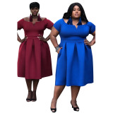 Hot Sale Fall Clothes Short Sleeves Pocket Midi Dress YZ1589
