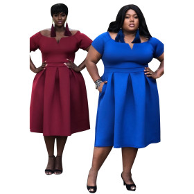 Hot Sale Fall Clothes Short Sleeves Pocket Midi Dress YZ1589