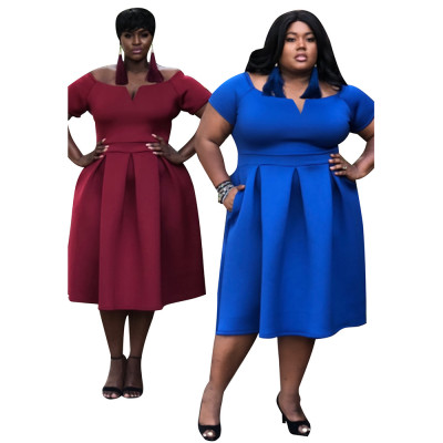 Hot Sale Fall Clothes Short Sleeves Pocket Midi Dress YZ1589