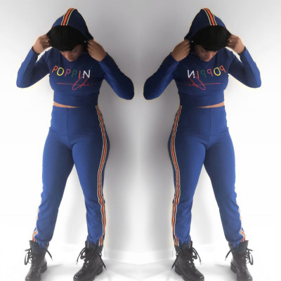 Hooded Letter Print T-Shirt Stripe Tight Leggings LD8192