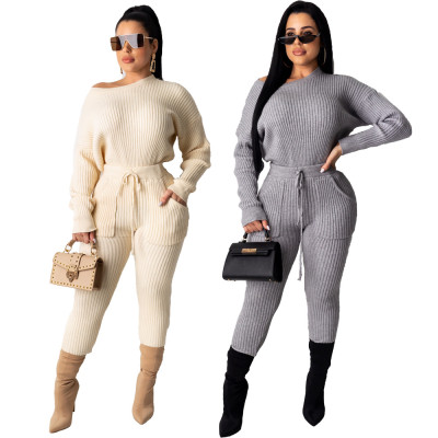 Wool Long Sleeve Multicolor Set Two Piece Set MD389