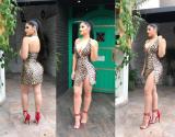 Unique Backless Leopard Print Halter Neck Wrap Dress LA3049