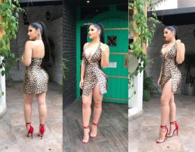 Unique Backless Leopard Print Halter Neck Wrap Dress LA3049