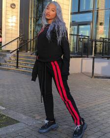 Pants zipper hit color fashion casual suit two sets Q5138