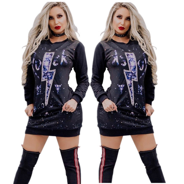 Casual Women Long Sleeve T-Shirt Dress For Daily Wear YYZ616