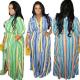 Striped cardigan big swing skirt with belt large size women's dress OSS20733