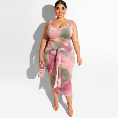 Tight sexy hip navel two-piece tie-dye printing set OSS19260