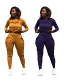 Sport Ruffle Patchwork Pure Color 2 Pieces Outfits C1018