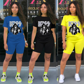 Sports Pattern Printed Cotton T-Shirt With Shorts Two Pieces Sets LML125