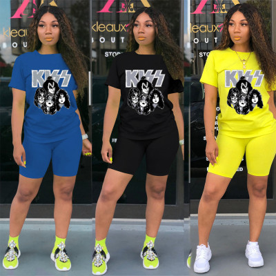 Sports Pattern Printed Cotton T-Shirt With Shorts Two Pieces Sets LML125