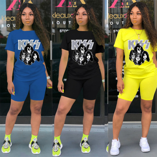 Sports Pattern Printed Cotton T-Shirt With Shorts Two Pieces Sets LML125