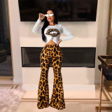 Women's casual leopard flared pants + wild T-shirt two-piece MZ2467