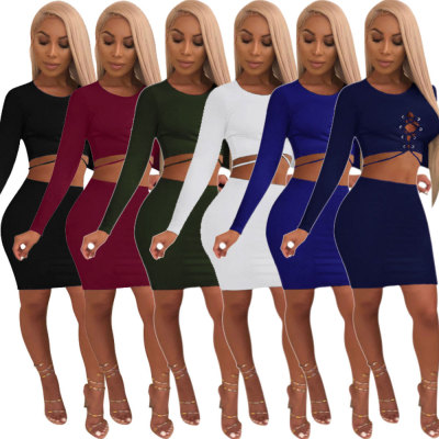 Sexy Lace up Crop Tops Mini Skirts Sets WMZ1999