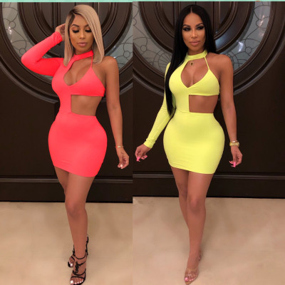 Sexy women's half sleeve solid color sexy dress SFYZ019