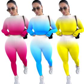 Sexy Tie Dye Lucky Label Round Neck Long Sleeves T-Shirt With Trousers Two Piece Set HY5183