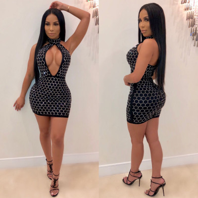 Sexy Diamond Bodycon Halter Neck Wrap Dress ML7181
