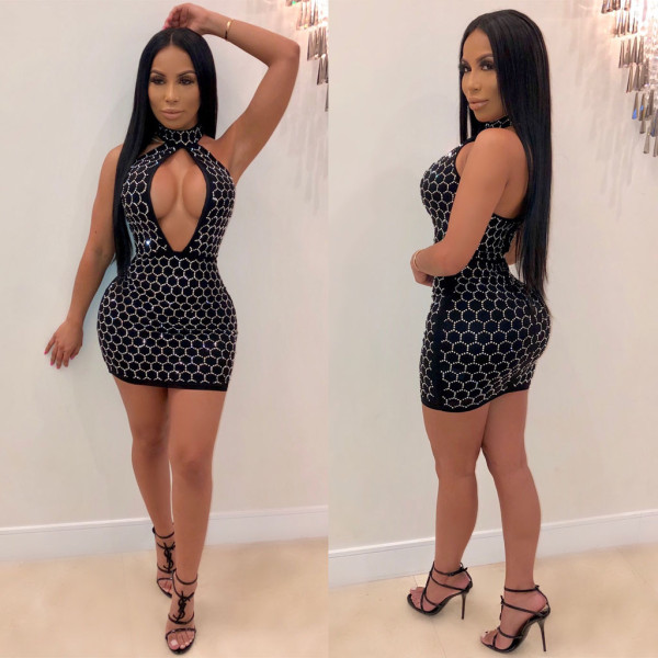 Sexy Diamond Bodycon Halter Neck Wrap Dress ML7181
